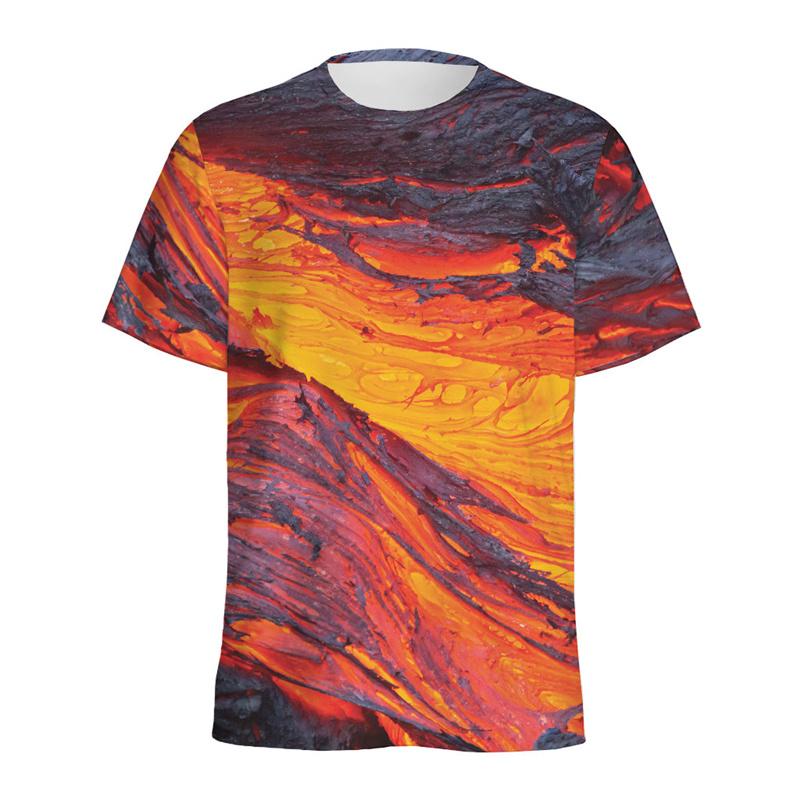 Colorful Lava Erupting Pattern T-shirt For Men Fashion Crew Neck Short Sleeves 3D Printed Volcano T Shirts Summer Kids Tees Tops XXS
