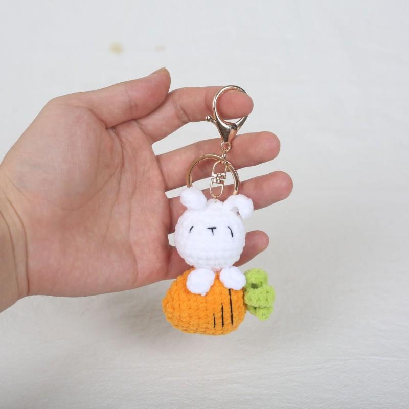 Cute Carrot Rabbit Doll Keychain Fruit Series Knitted Rabbit Keychain Handmaking Crochet Keychain Custom Accessories