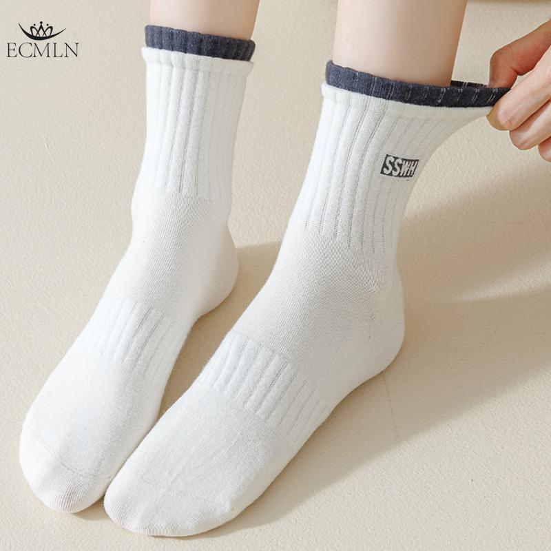 Women's Double Cuff Mid-tube Socks Breathable and Sweat-absorbing Cotton Socks Trendy Cotton Socks Casual Sports Socks for Women