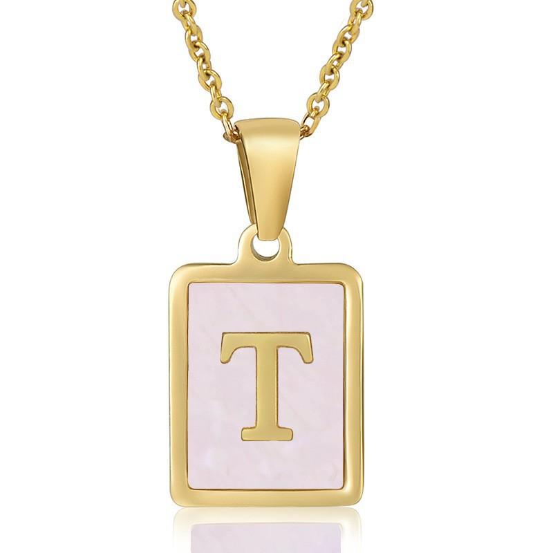 26 English Letter Necklace Women's Versatile 18K Natural Pink Shell Pendant Collarbone Chain 2026