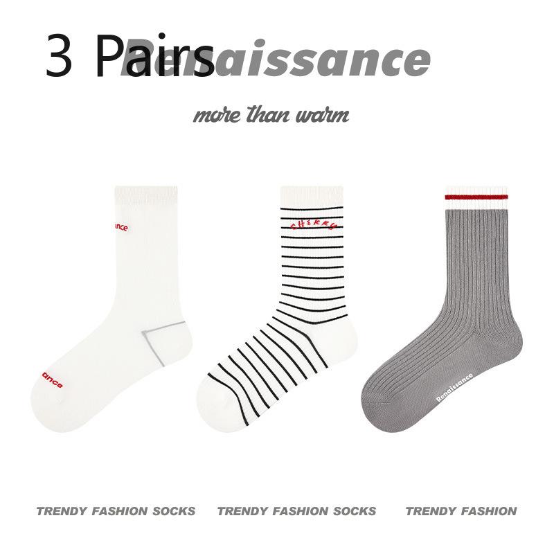 3 Pairs of Female Spring and Summer Thin Style Breathable Sports Tube Cotton Socks
