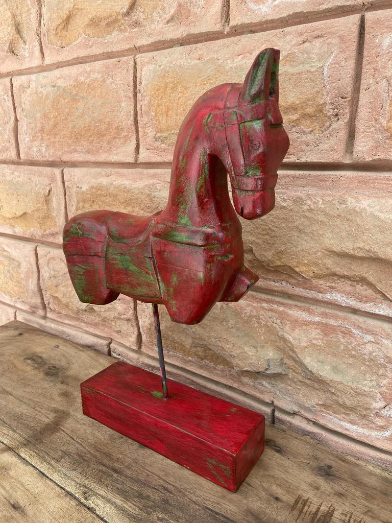 Hand Carved Wooden Horse Statue: Painted Indian Art Home Decor