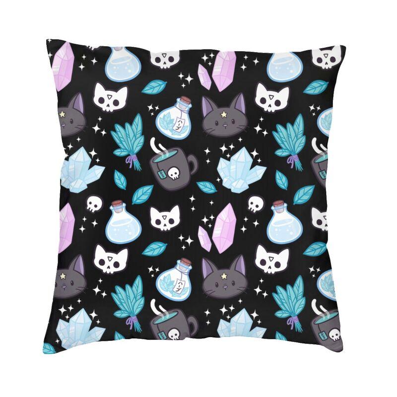 Halloween Witchcraft Witch Cushion Cover Soft Gothic Crow Cat Throw Pillow Case for Sofa Square Pillowcase Bedroom Decoration