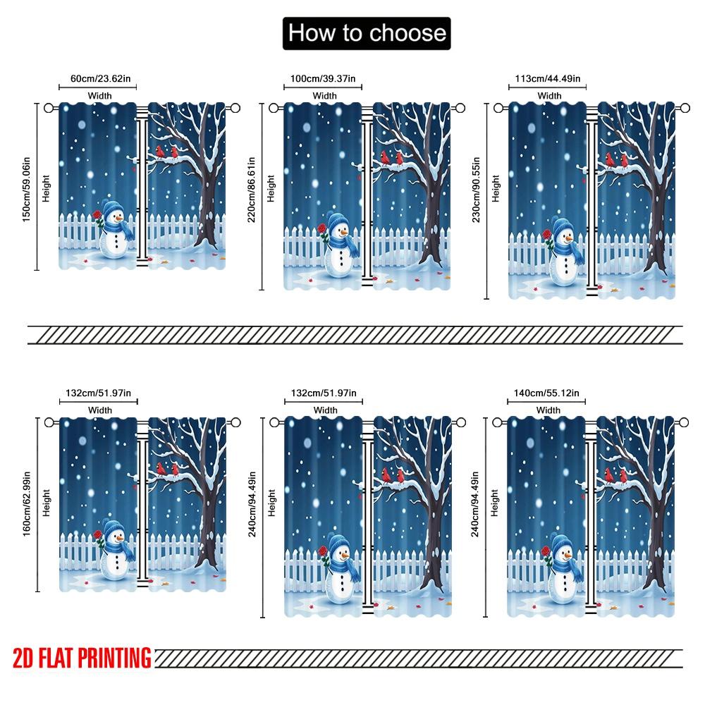 2pcs 2D flat printing Christmas Curtains Winter Wonderland Snowman Versatile 100% Polyester Without Electricity Spring for gold
