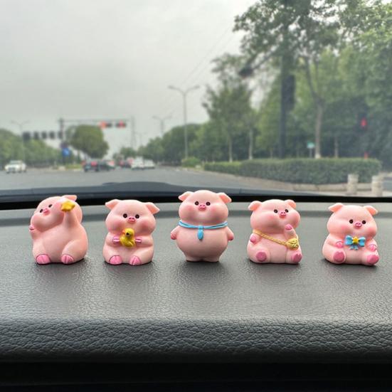 Pig Ornament Small Pink Piglet Synthetic Resin Figurine with Raincoat Yellow Duck Micro Landscape Ornament