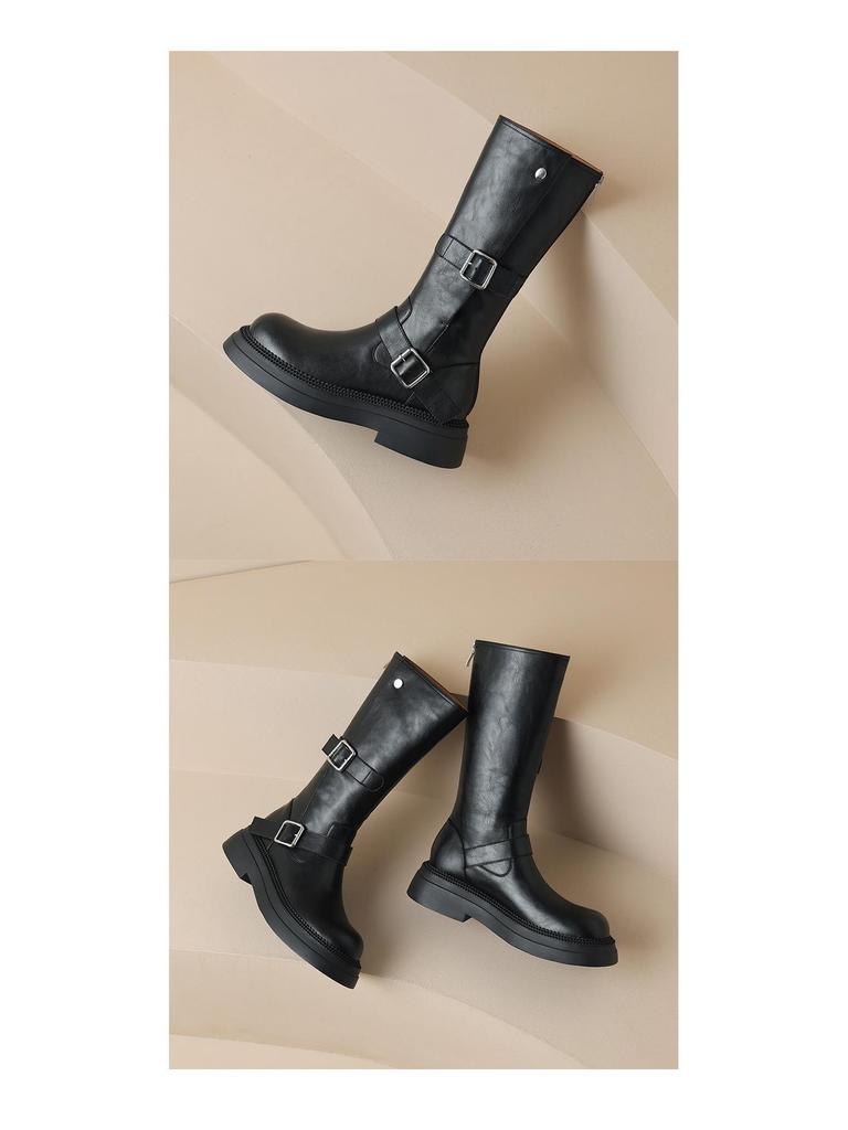 Women's 2024 Autumn/Winter Platform Knee-High Chunky Heel Boots with Thick Soles