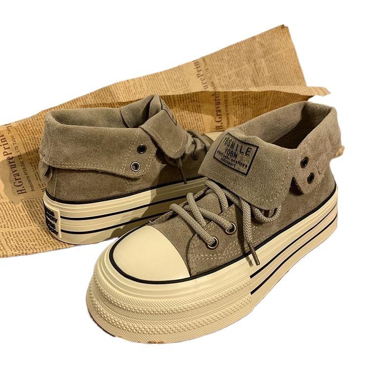 Maillard high-top board shoes for women wear autumn new niche versatile big-headed muffin retro canvas shoes