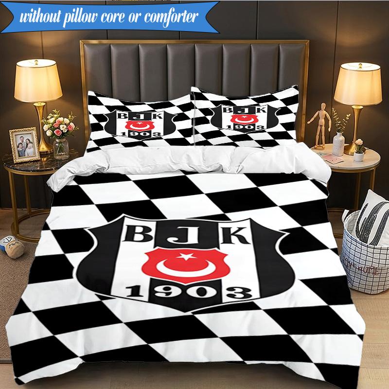 3PCS Besiktas Istanbul Football Club Bedding Set 2D Printing (Includes 1 Duvet Cover + 2 Pillowcases Coreless), Bedroom decor,Fan gift