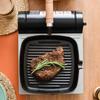 Steak Grill Pan with Wooden Handle 8.7in Thickened Bottom Even Heating Nonstick Grill Pan with Pour Spout for Indoor