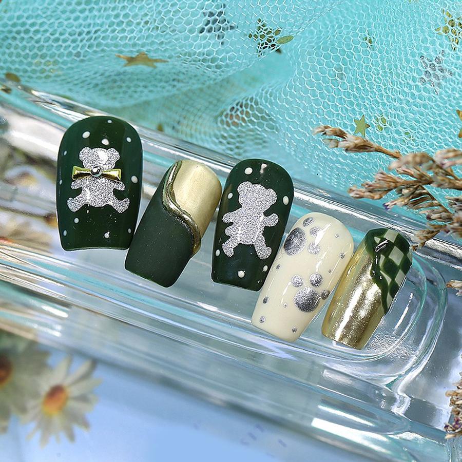 2 Sheets Glitter Silver Nail Stickers, Heart Bear Star Butterfly Designs Decals for Nail Art Decoration