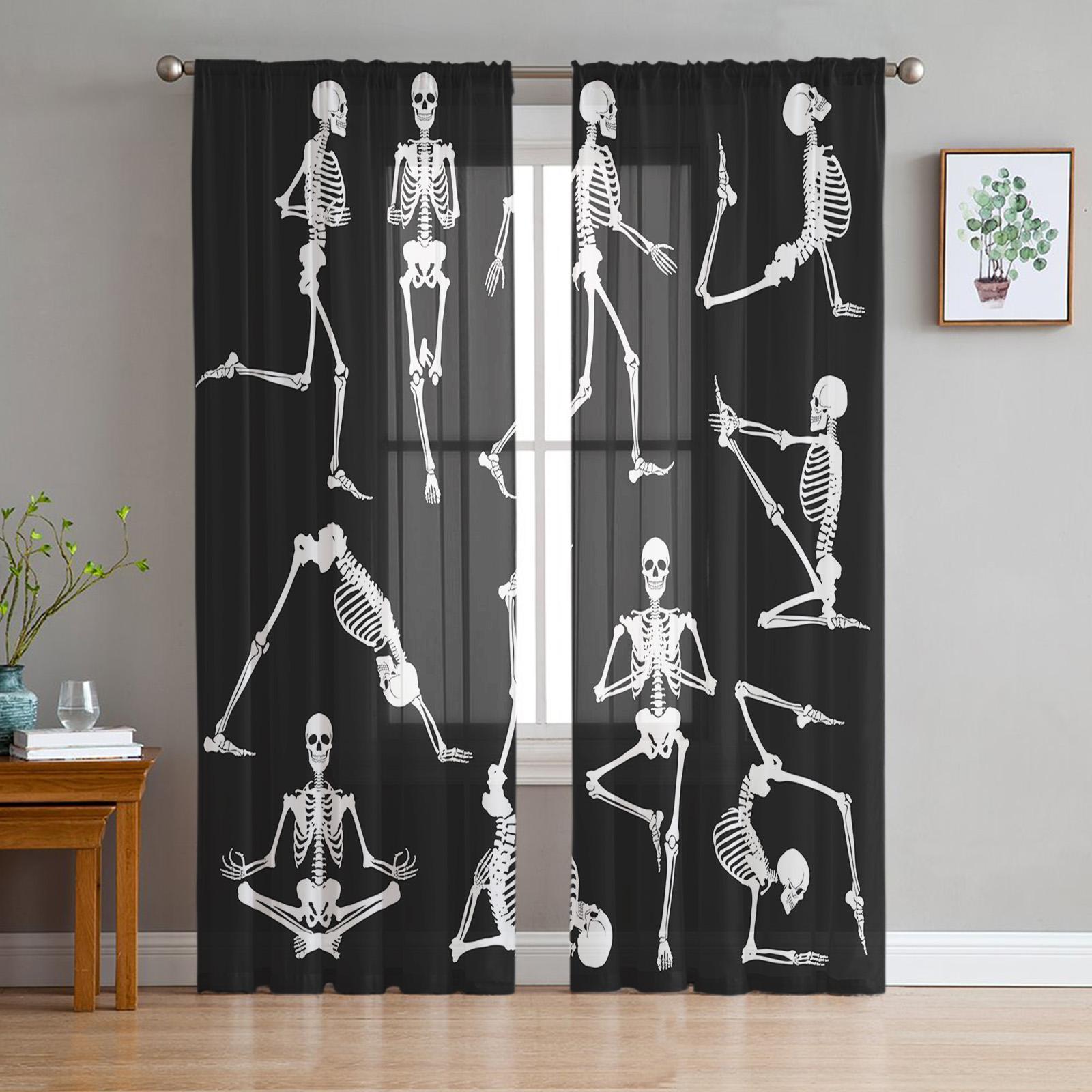 

Мексиканский череп соломенная шляпа тюль прозрачные шторы на окна для гостиной кухни детской спальни вуаль подвесная занавеска W135 x H114cm