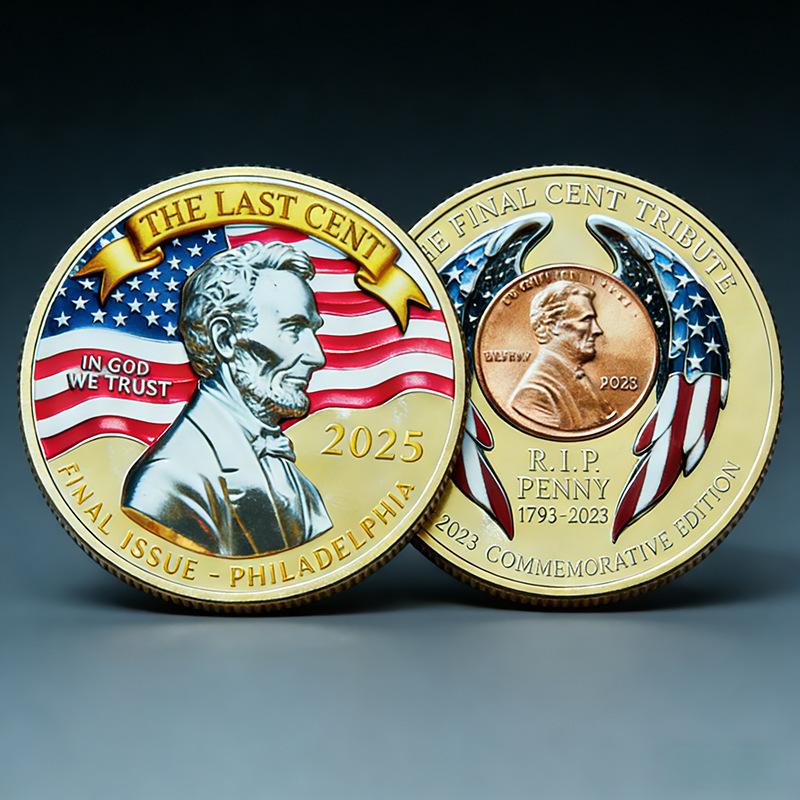 One cent coin, Lincoln Medal, Final Cent 1909-2025, Coins, metals, reliefs, cultural and creative