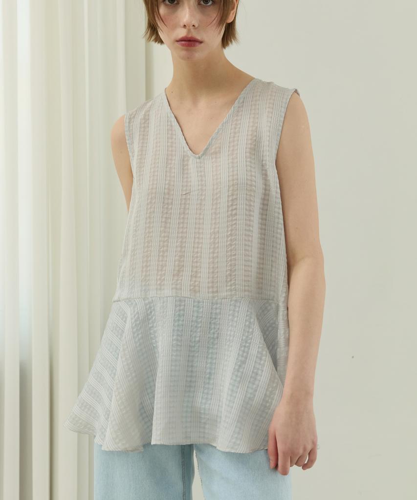 WIOE Check Stripe Mix Top_Light Gray