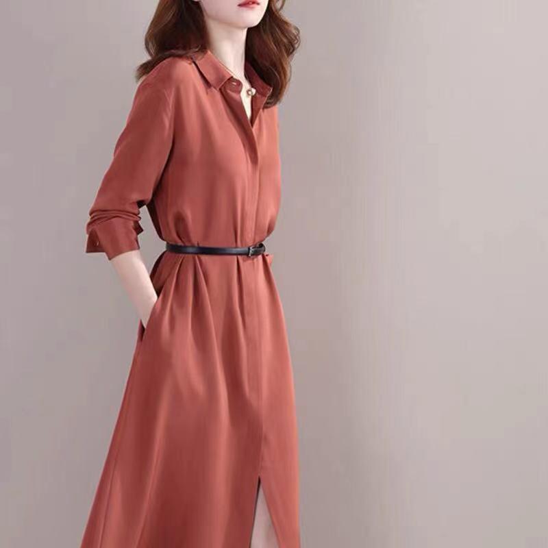 

New Women s Long-Sleeved Versatile Fashion Shirt Dress with Waist-Cinching Collar M (47.5-55 kg)