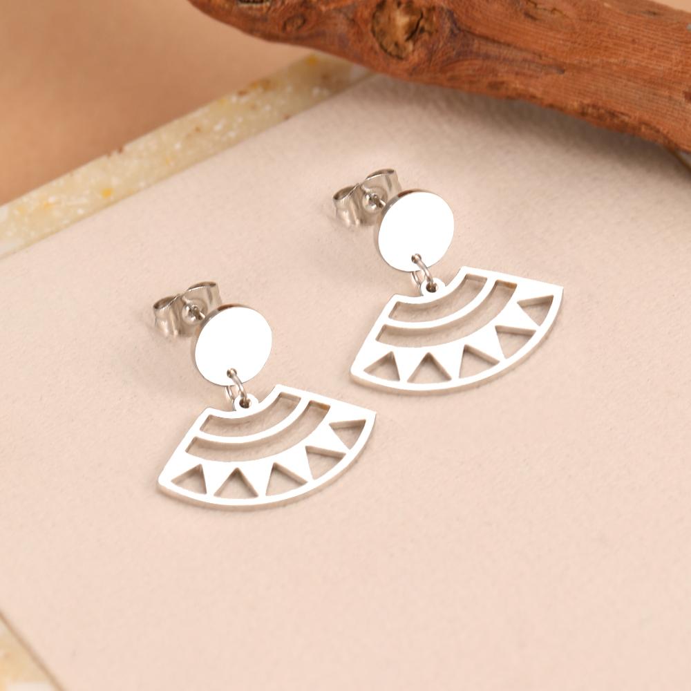 Stainless Steel Earrings New Popular Geometric Pendant Korean Trendy Personality Creative Dangle Earrings For Women Zircon Gift