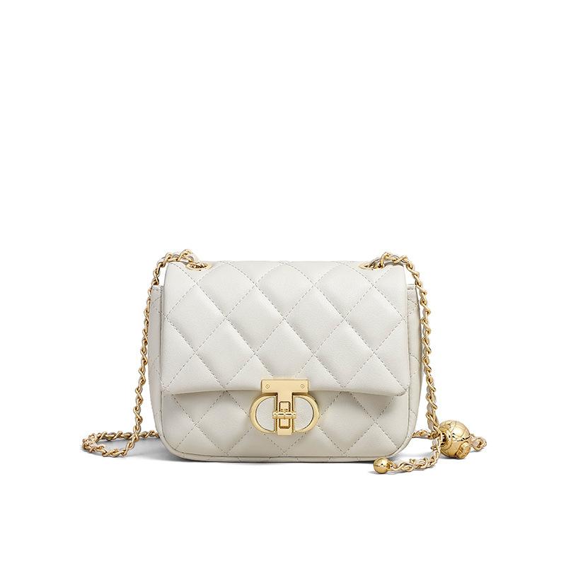 A New Versatile Chain Bag Autumn Crossbody Bag Genuine Leather Diamond High-end Commuting Small Square Bag