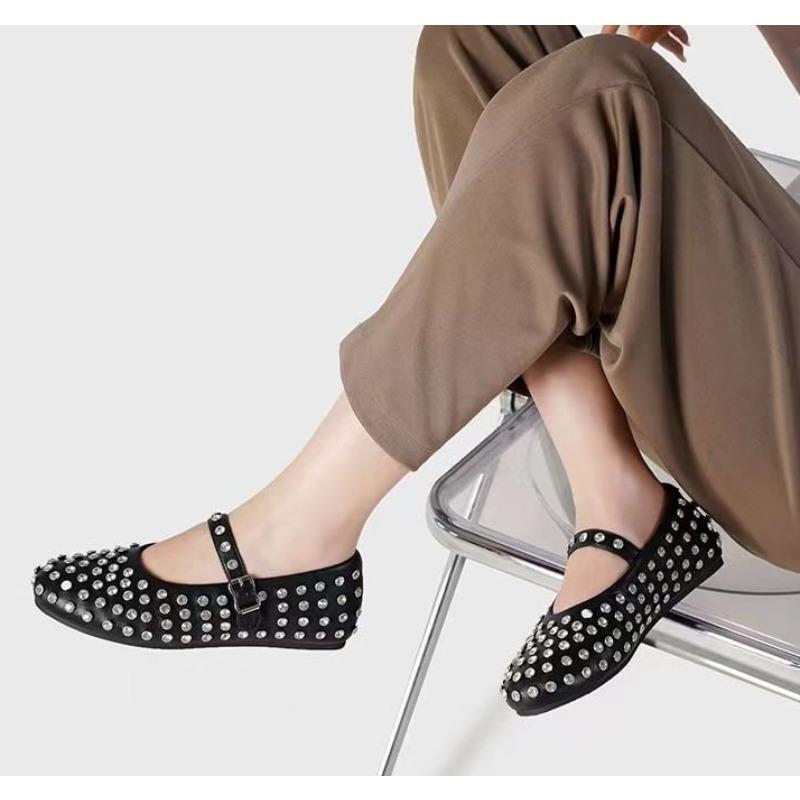 Women Glitter Shoes with Buckle Strap Rhinestone Ballet Flats Crystal Ballerina Shoes Comfortable Female Casual Shoes