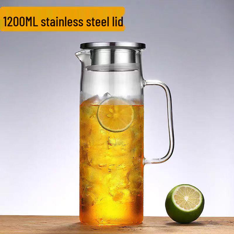 Borosilicate Glass Tea & Cold Drink Pot with Bamboo Lid – High-Temperature Resistant