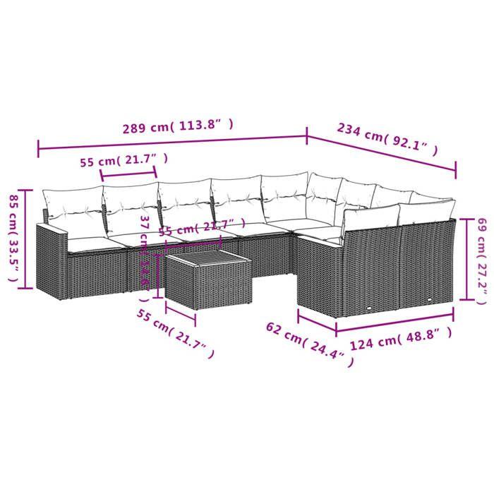 VidaXL Salon de Jardin avec Coussins 10 pcs, Canapés de Terrasse, Ensemble de Meubles de Patio, Mobilier d'Extérieur, Beige 3258713
