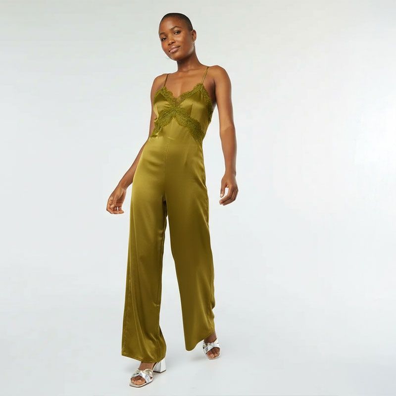 Combi pantalon satinée à bretelles fines avec dentelle dos nu Femme IMPERIAL