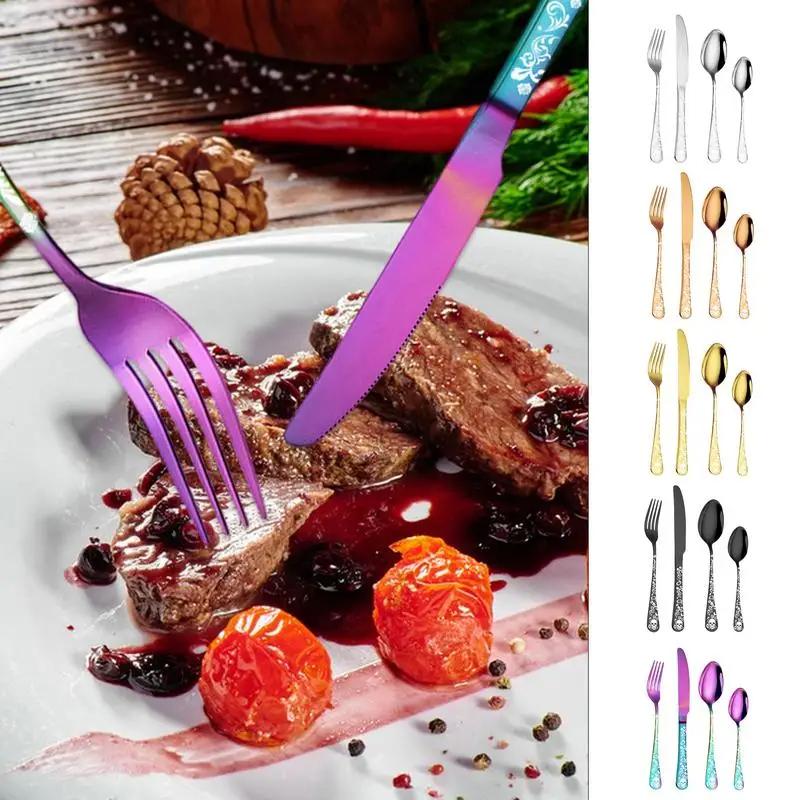 Halloween Gifts Trendy Skull Stainless Steel Tableware Set Fork and Spoon 4-piece Set Portable Kitchen Forks And