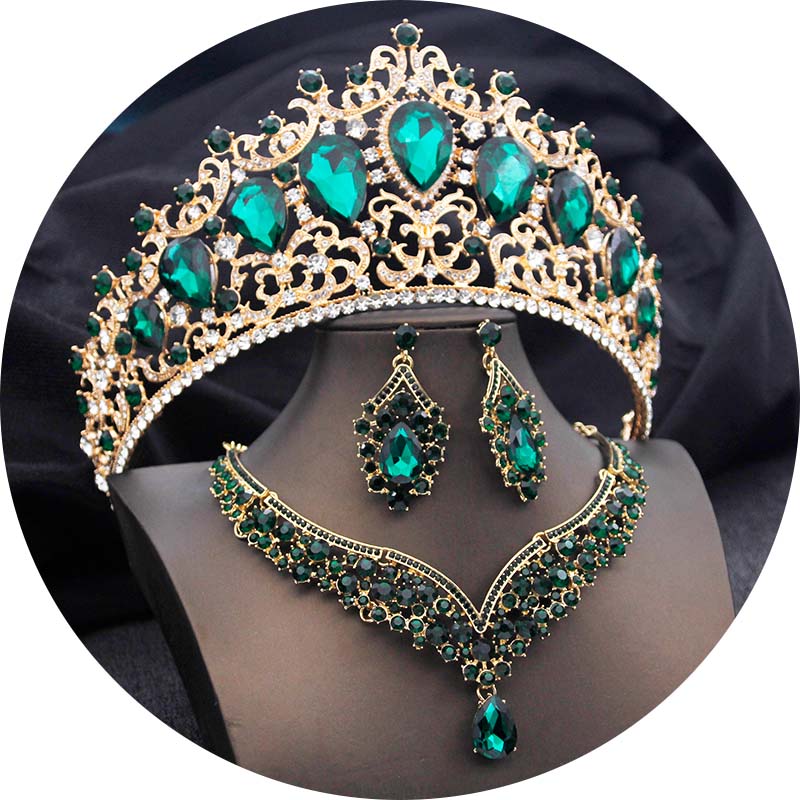 Elegant Big Tiaras and Crowns Bridal Jewelry Sets for Women Prom Wedding Crown With Choker necklace earrings Pageant Tiara Set