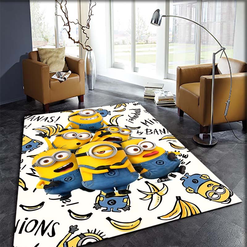 Minions Themed Round Rug Cartoon Flannel Carpet Non-Skid Floor Mat Children Playroom Bedroom Home Decor