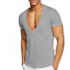 Men T-shirt Deep V Neck Solid Color Slim Fit Pullover Thin Workout Sweat Absorption Mid Length Sports Top Men Clothes