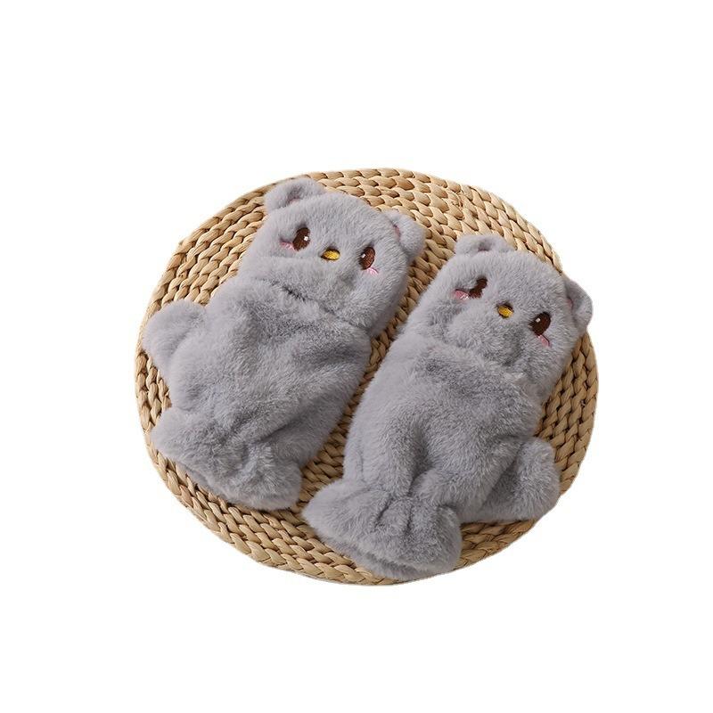 Winter warm flip plush gloves student writing bare finger cartoon cycling warm and cold gloves
