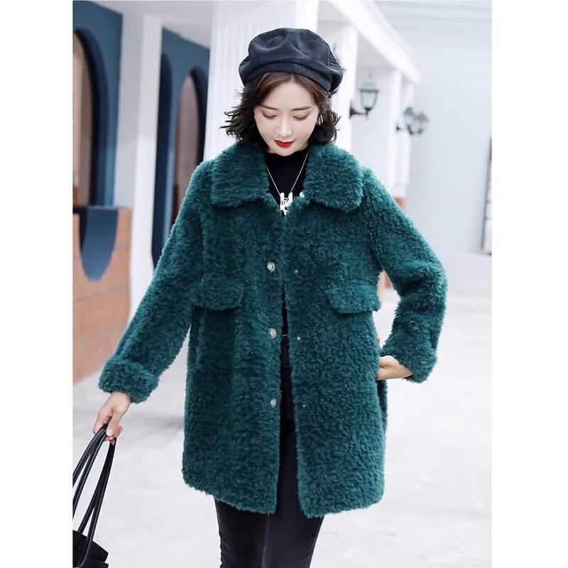 KAISER Korean Style Women s Pure Wool Shearling Mid-Length Lapel Winter Coat M