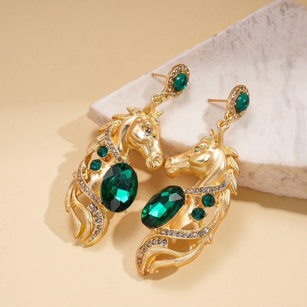 Rhinestone Crystal New Year Horse Earrings Cartoon Horse Mascot Drop Earrings Year of Horse Gift
