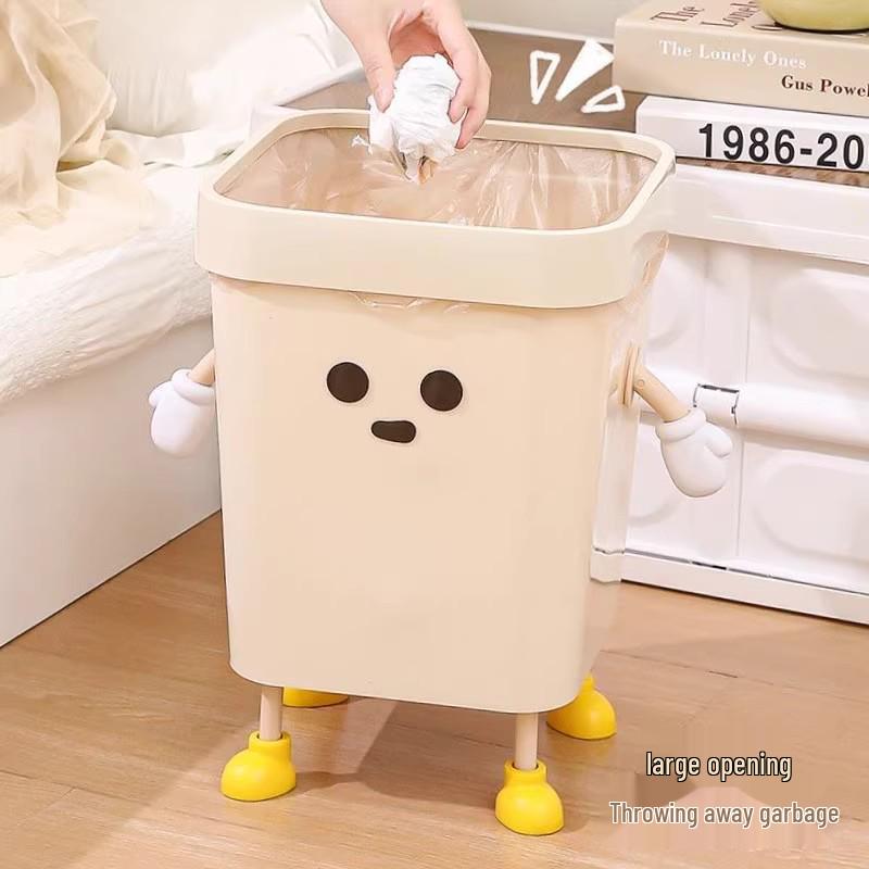 Cute Open-Top Square Trash Can with Press Ring – Large Capacity for Living Room, Bathroom, Kitchen