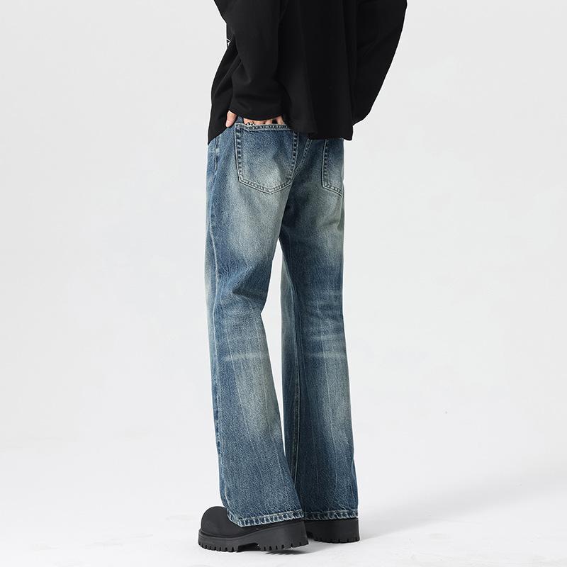 Trendy brand fashion men's and women's jeans autumn and winter new American retro high street casual micro-pull denim trousers men