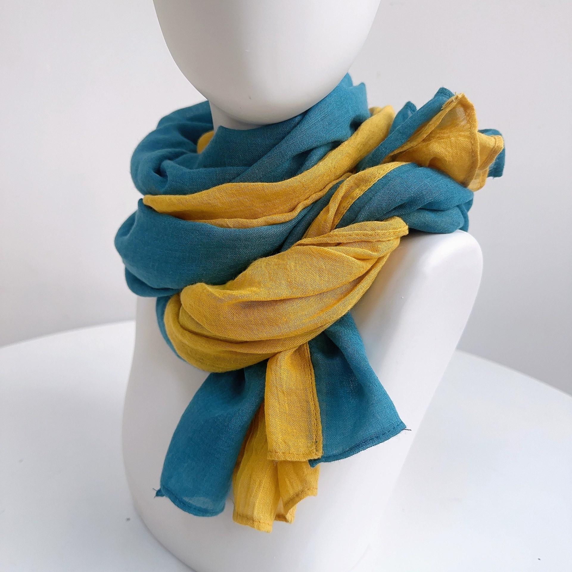 

Korea Design New Spliced Scarf Long Two-Tone Cotton Warm Contrast Color Shawl Women s Scarves 75*190cm 75X190CM