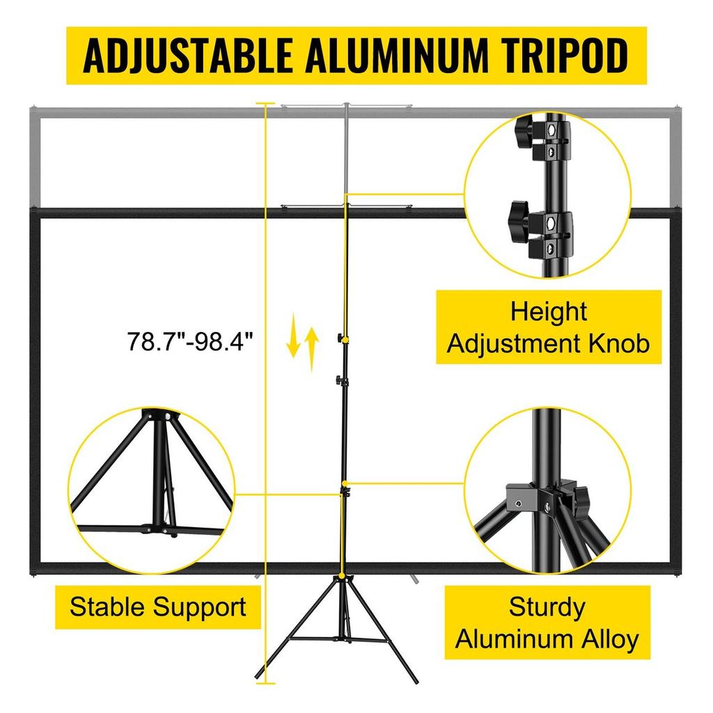 Tripod Projector Screen with Stand 70 Inch 16:9 4K HD Projection Screen Stand Wrinkle-Free Height Adjustable Portable Screen for Projector Indoor &