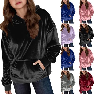 Girl's Loose Comfortable Fashionable Gold Velvet Casual Sports Hooded Sweatshirt