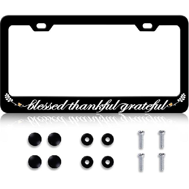Black Leopard Print License Plate Frame - Leopard Personalise License Plate Holder, Rust-Proof Stainless Steel Waterproof Car Decorative Tag Frames