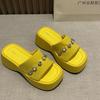 2025 New One-word Slippers for Women's Summer Outer Wear Muffin Heightening Sandals Platform Rhinestone Beach Cool Slippers for Women's Outer Wear