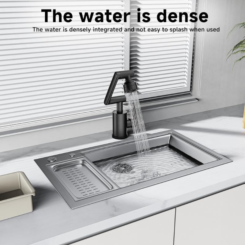 Kitchen Faucet Stainless Steel 360-Degree Swivel Faucet Wall-Mounted Sink Faucet 2 Water Flow Modes