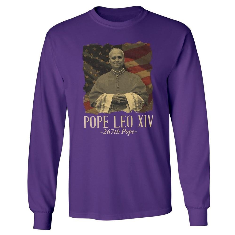 Vintage Pope Leo XIV 267th Pope American Flag Design Long Sleeve Tshirt Unisex T-Shirt XL
