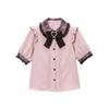 Cross-Border Europe Cute Versatile Japanese Style Bow Long Sleeve Ruffle Shirt for Women