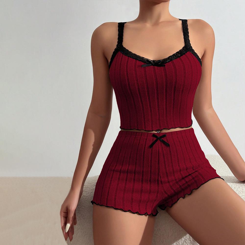 2025 European & American Spring/Summer Women's Bow Camisole Top & Shorts Set