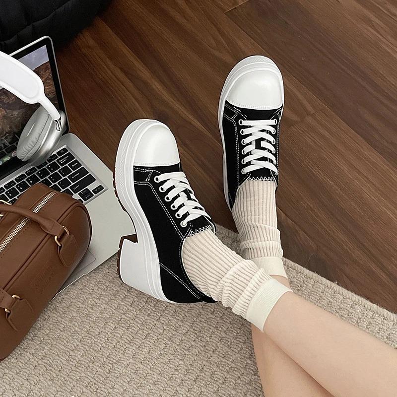 Módní dámské plátěné tenisky Platformové podpatky Boty Podzimní móda 2024 Nová značka Robustní Ležérní Šněrovací Lodičky Pohodlné Zapatillas Mujer