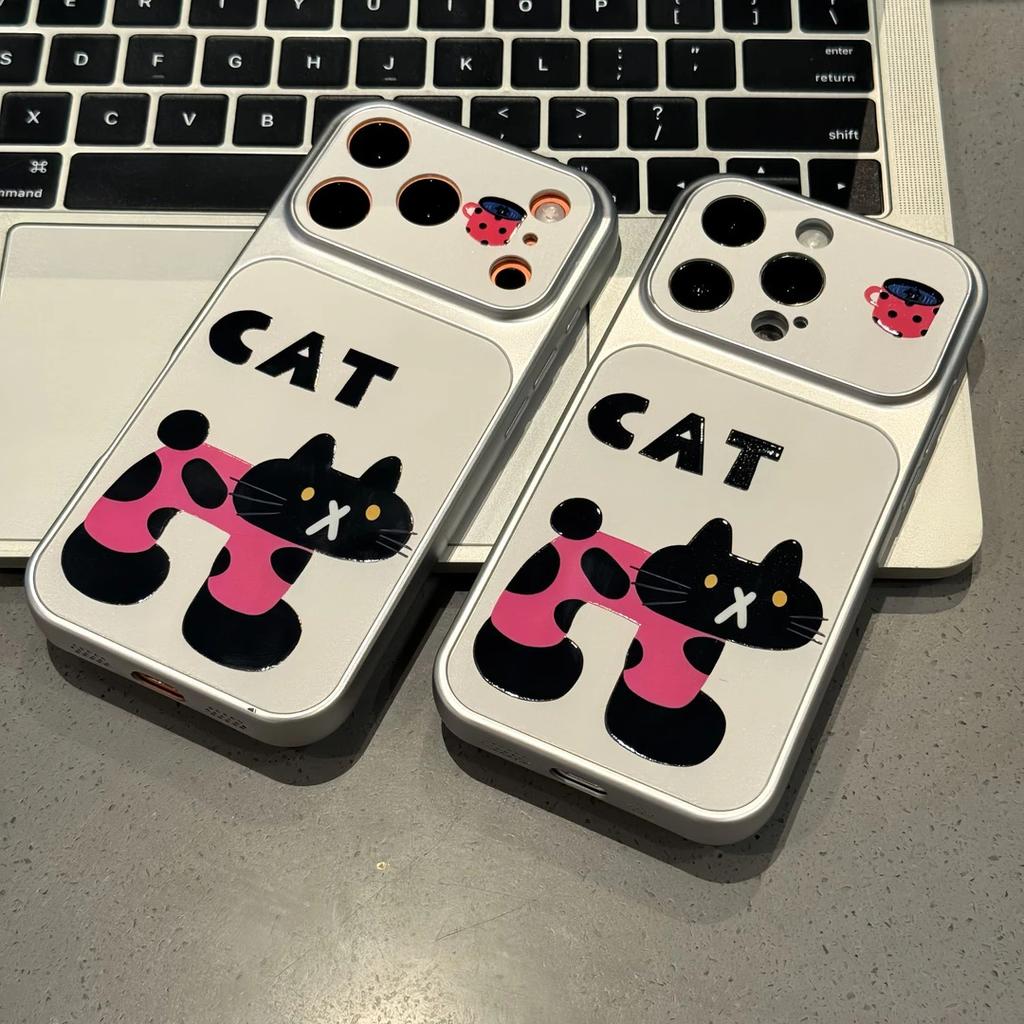 Funny abstract cat suitable for Apple 16/17Pro hand case iPhone15 electroplating large window 14 personality 13 sets