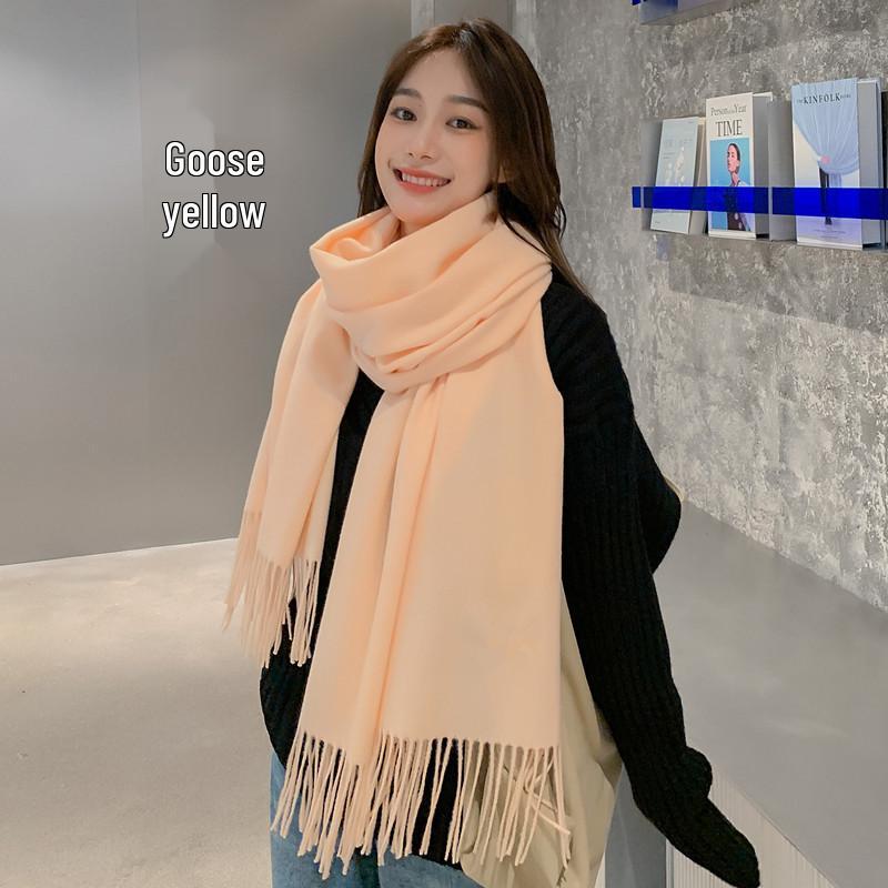 White Cashmere Scarf: Thickened, Solid Color, Versatile for Women & Men, Perfect for Autumn & Winter