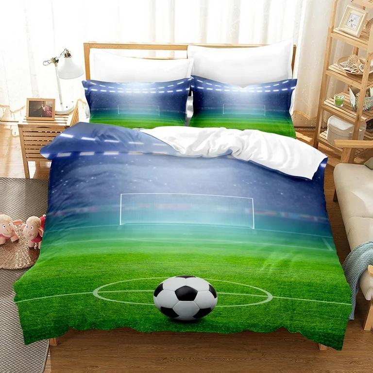 Kinder Fußball Bettbezug Set für Jungen Mädchen Schlafzimmer Deko Bälle Sport Bettwäsche Set Full Queen Mikrofaser Fußball Bettdeckenbezug