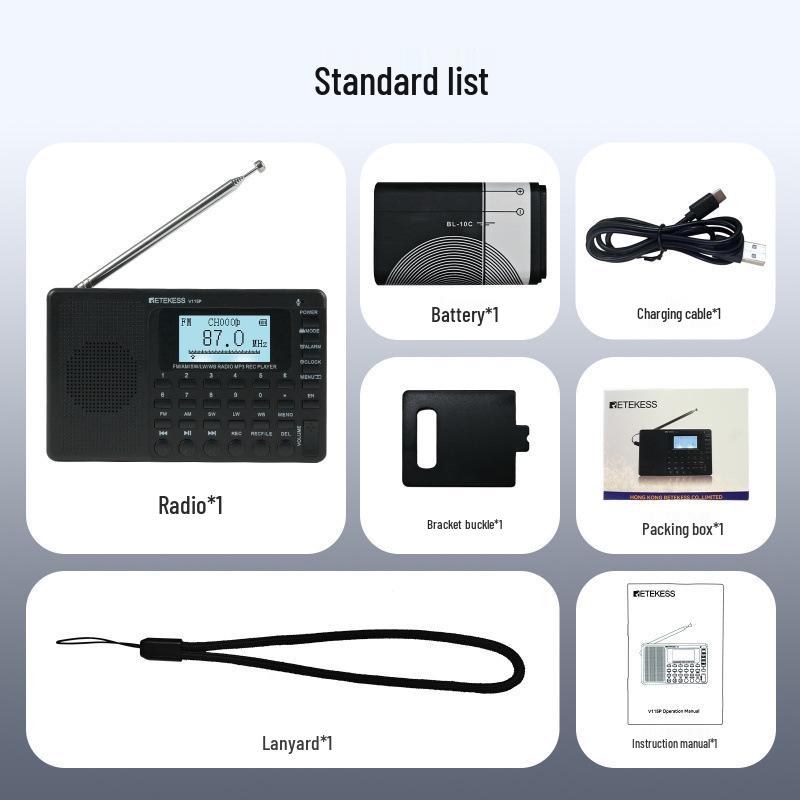 RETEKESS V115P Weltempfänger Bluetooth Radio: UKW/AM/Kurzwelle/Langwelle/Wetterband Aufnahme & MP3-Player.