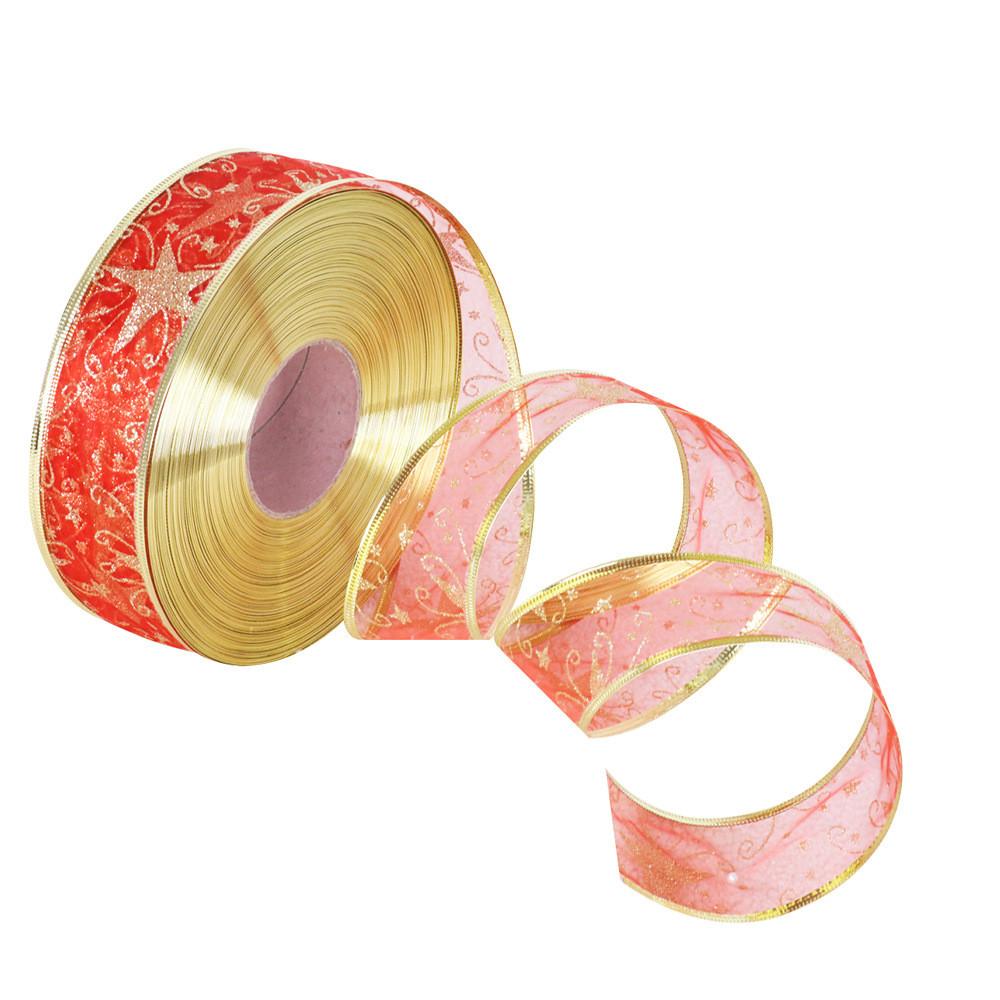 10 Vibrant Meter Red Christmas Ribbon With Glitter And Gold Trim For Wrapping Gift
