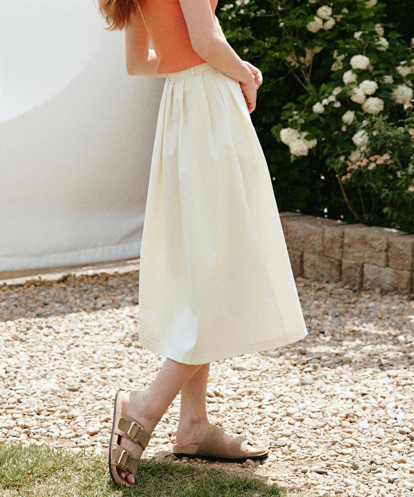 Left Seoul Seersucker Flare Long Skirt [Ivory]