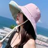 Solid Color Wide Brim Sun Hat Korean Style Anti-UV Sun Protection Hat with Neck Rope Fisherman Hat Women Bucket Hat Travel